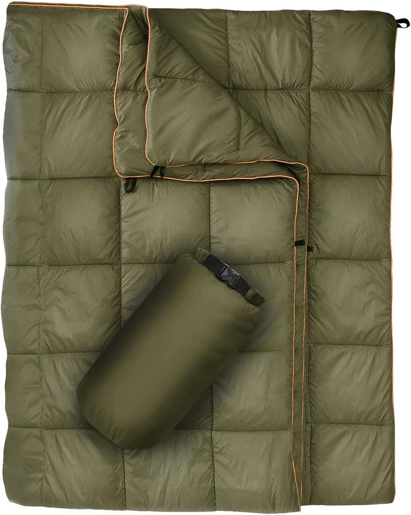 GLORSIGN Outdoor Puffy Camping Blanket, Lightweight Down Alternative Puffy Printed Camping Large Ultra Warm Hammock Top Quilt Waterproof Blanket for Traveling Picnic Beach Party Cold Weather (Olive) - Image 1